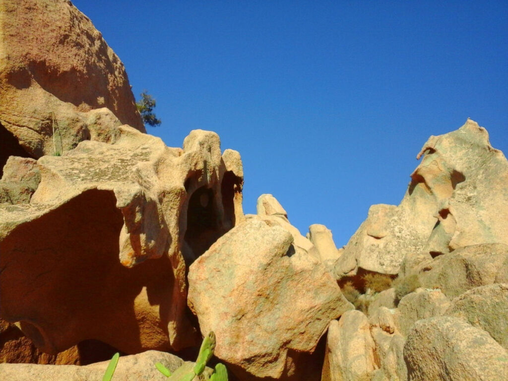 Warme Granitfelsen im direkten Sonnenlicht auf dem Gelände des Naturtempel Eden.