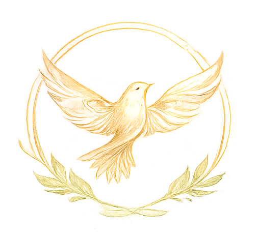 Goldener Vogel im Kreis aus Ähren als Symbol für Meditation und spirituelle Grundpraxis